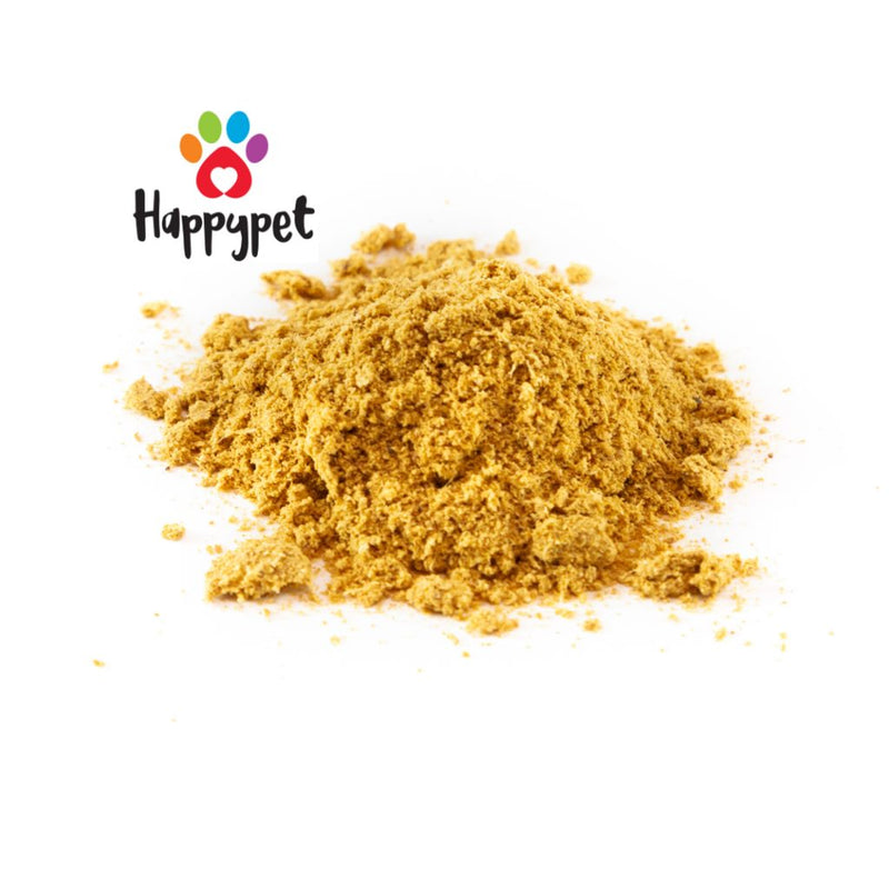 Close-up of Happypet Venison Liver Powder showing fine freeze dried venison liver texture.